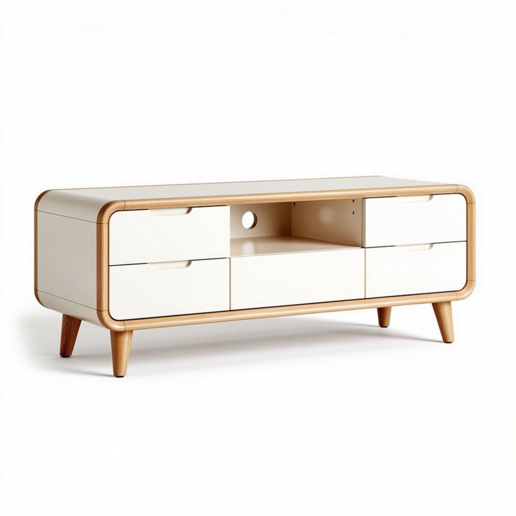 Modern white wood media console with storage drawers and elegant design 120 x 40 x 45cm