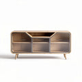 Wooden media console with glass doors and storage dimensions 150 x 45 x 60cm