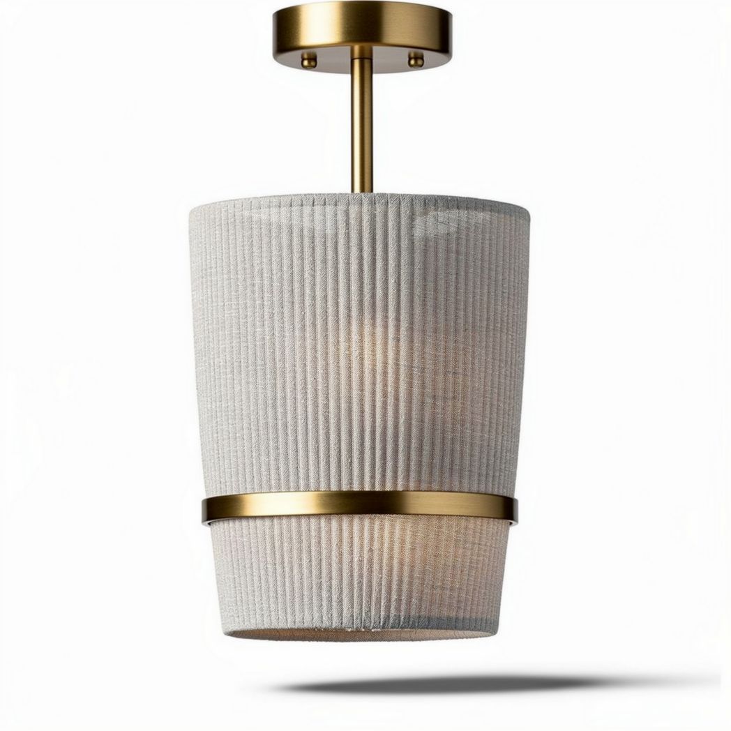 Fabric shade pendant light with gold metal accents 25 x 25 x 30cm