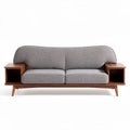 Mid-century modern sofa grey fabric upholstery walnut wood frame 180 x 80 x 75cm