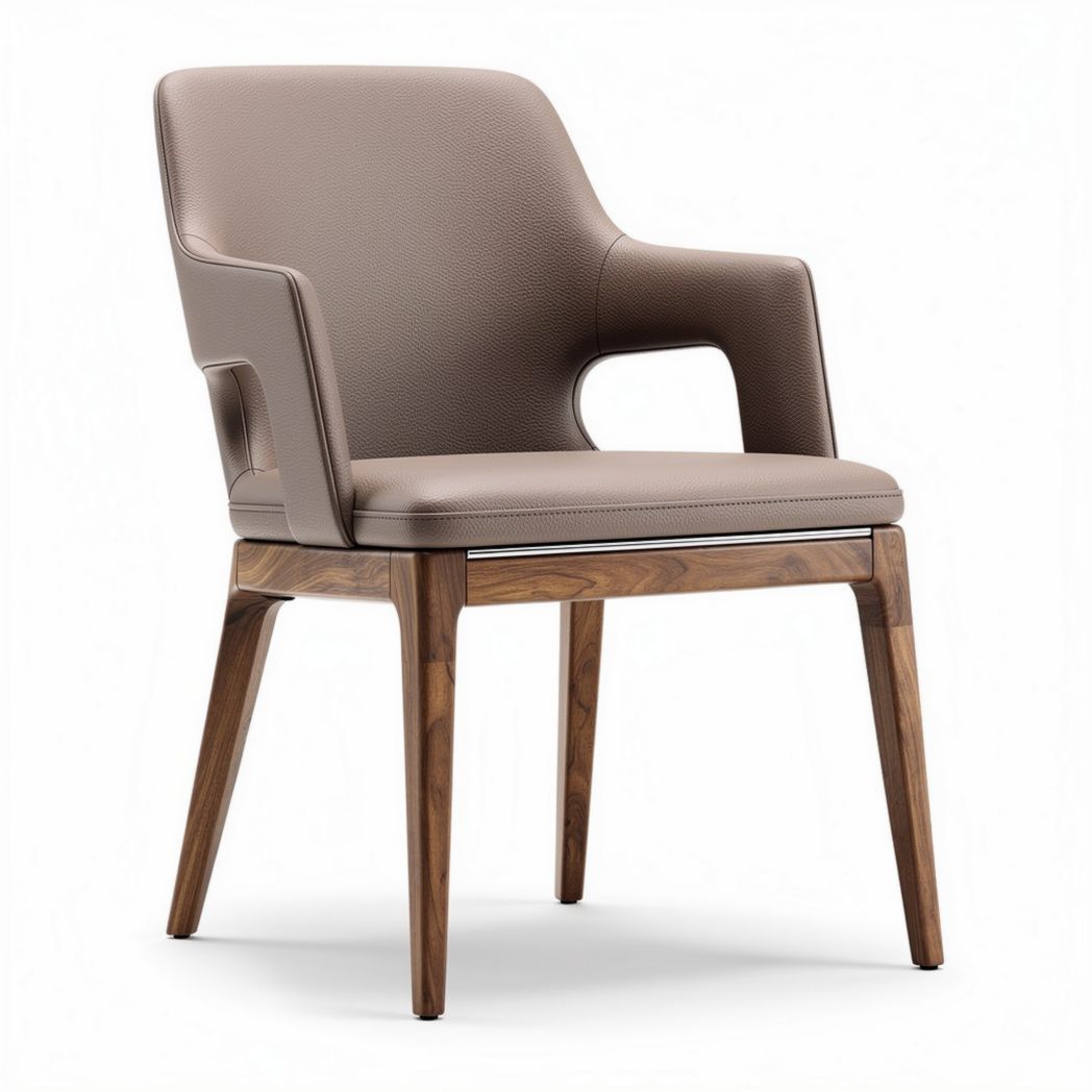 Dining chair with brown leather upholstery and walnut wood legs 55 x 55 x 80cm