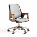 Wooden frame office chair with gray fabric upholstery and adjustable height 60 x 60 x 90cm